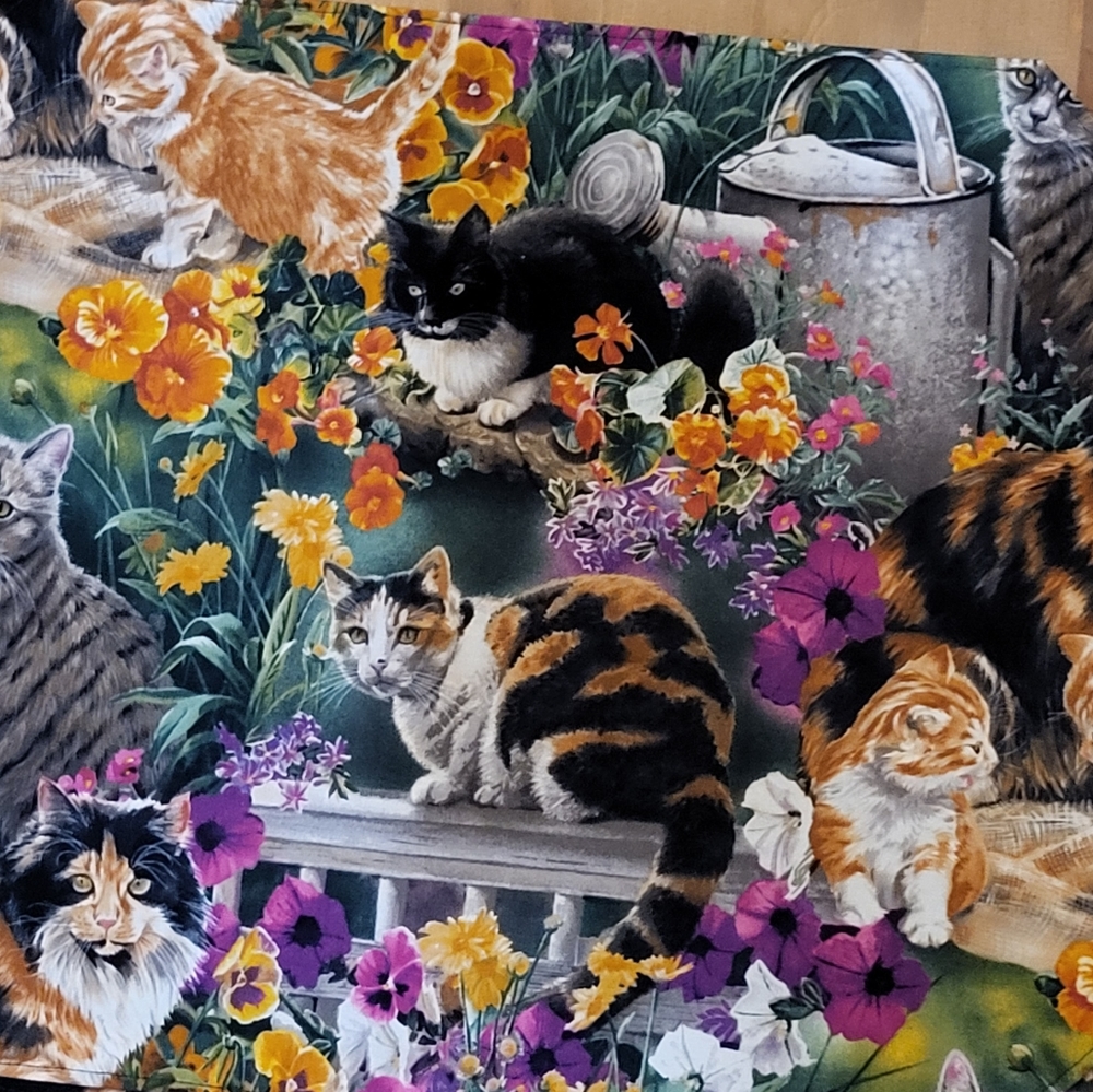 Linen place mats cats in the garden